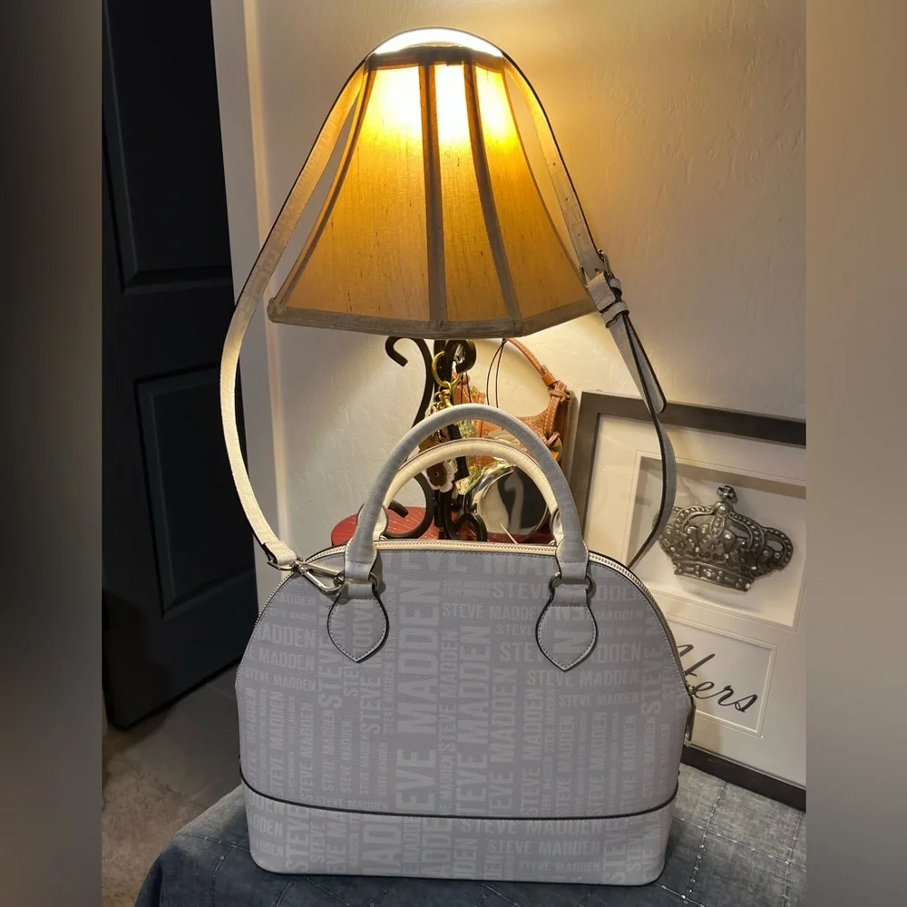 Steve Madden White and Black Dome Satchel with Black Scarf